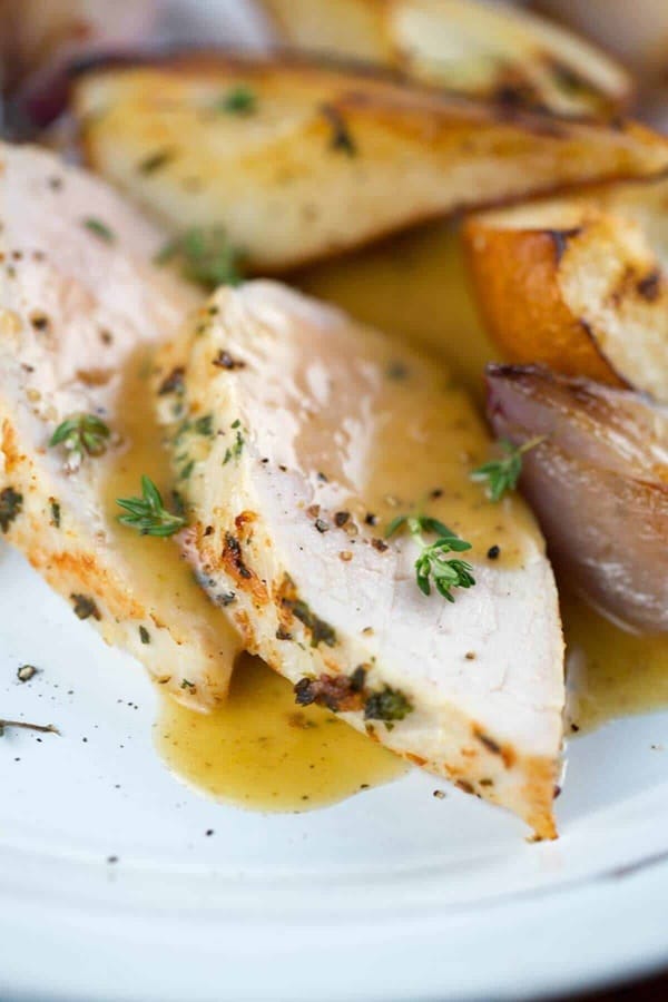 juicy pork tenderloin slices with gravy