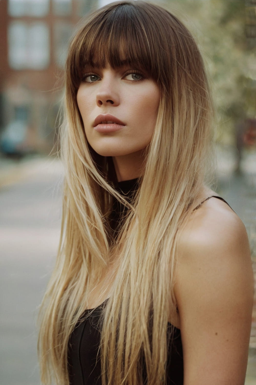 Blunt Bangs with Long Layers