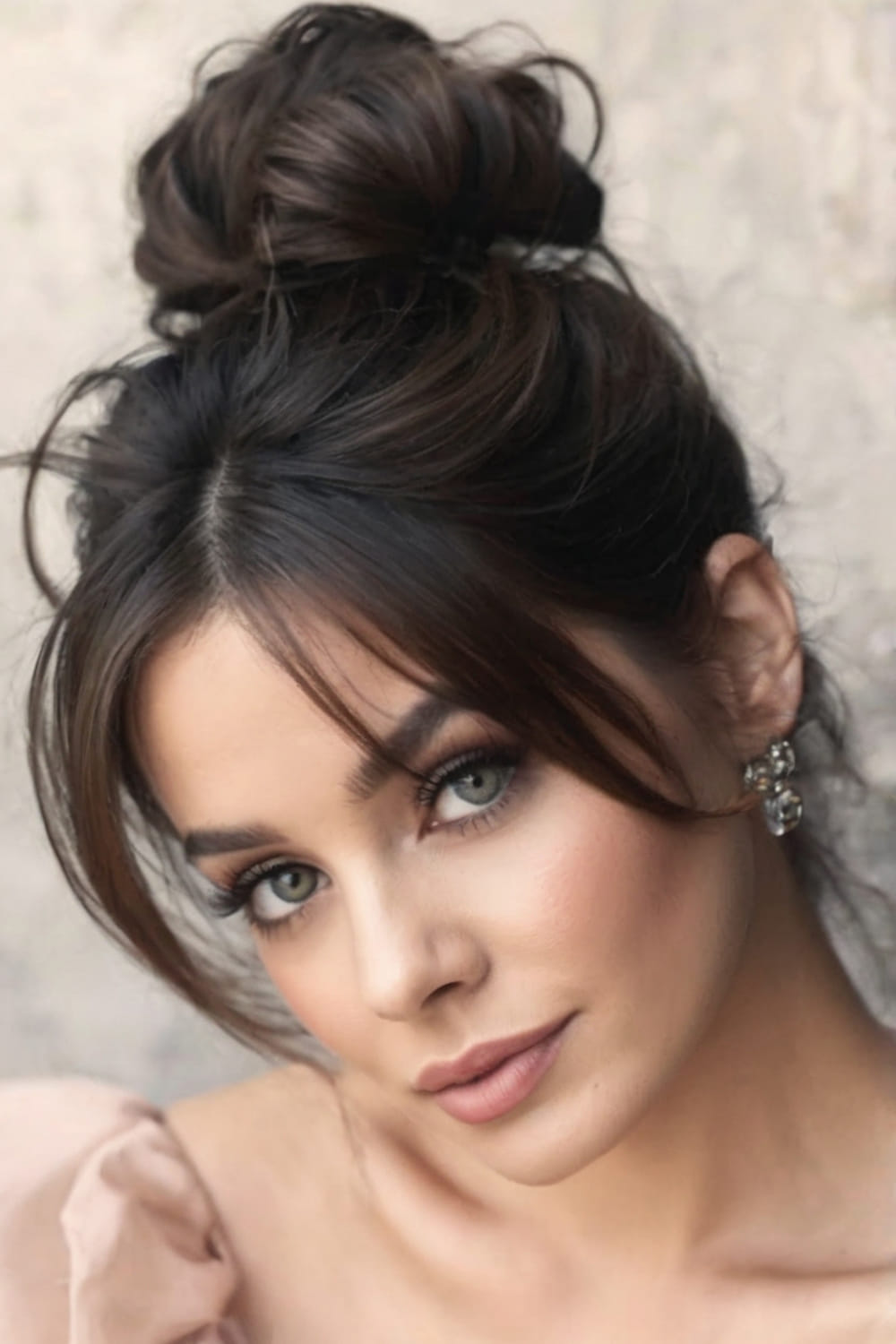 Bun with Long Tapered Bangs