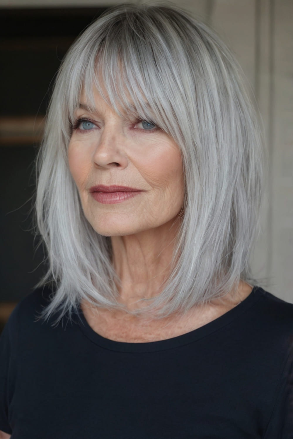 Deep Gray Lob With Bangs