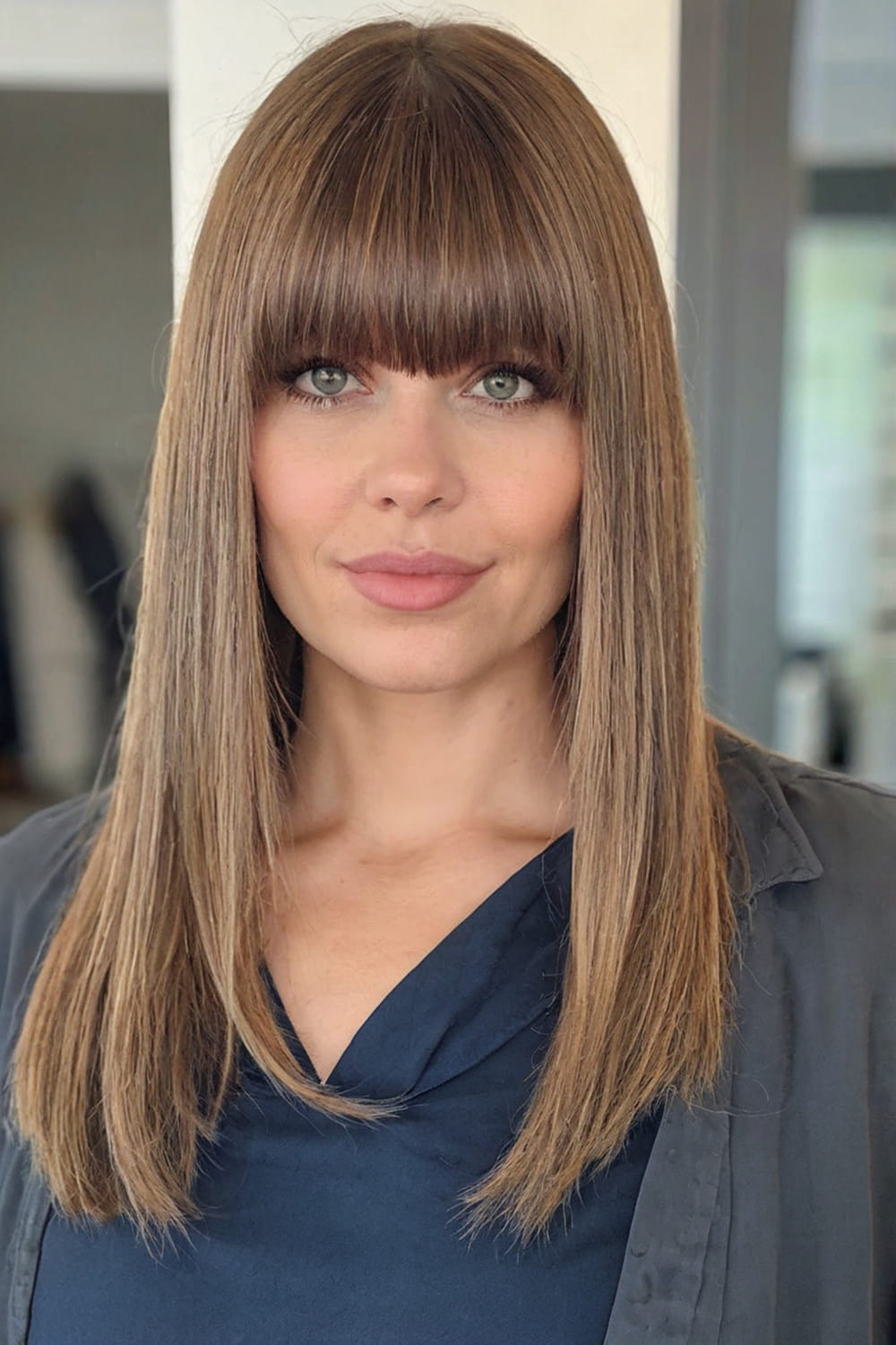 Full Straight Hair with Tapered Thick Bangs