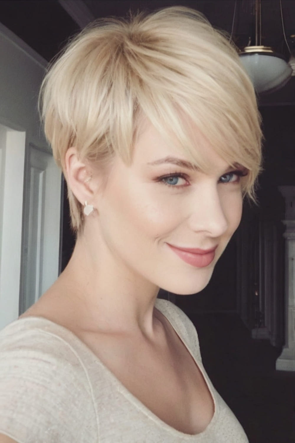 Long Champagne Blonde Pixie Cut