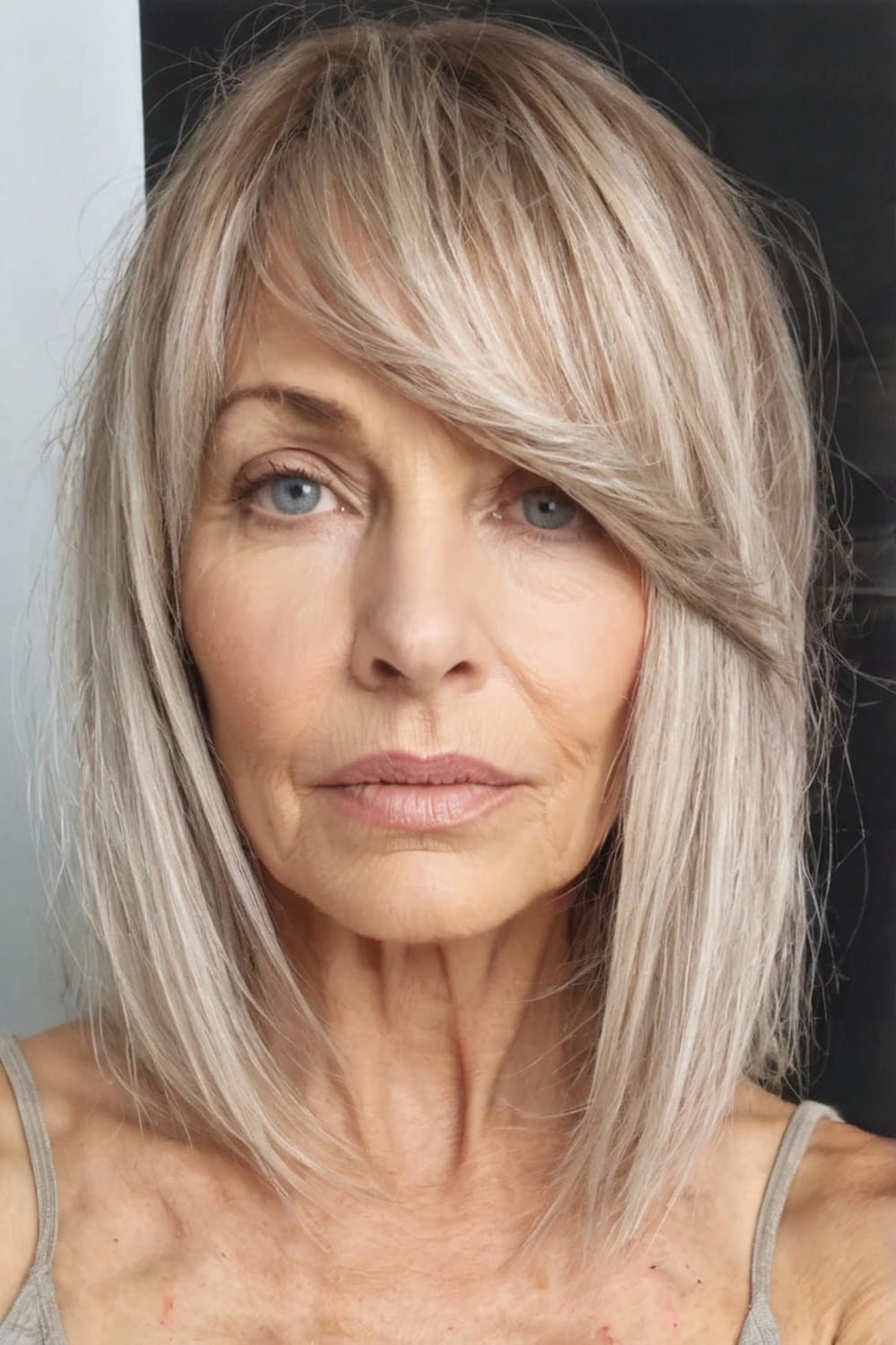 Silver Layers with Side Swept Bangs