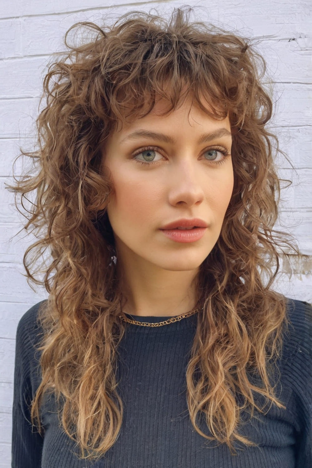 Voluminous Curly Shag with Bangs