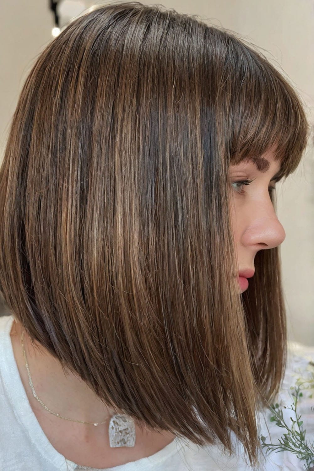 A Line Long Bob with Blunt Fringe