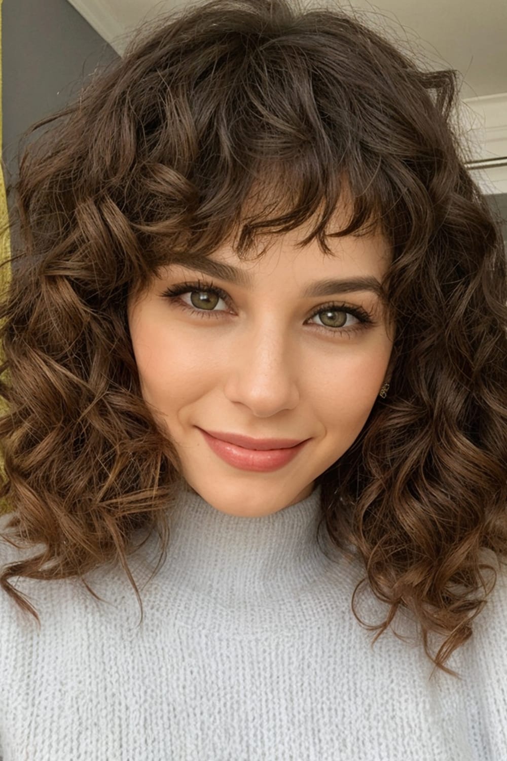 Curly Wolf Cut with Choppy Wavy Bangs