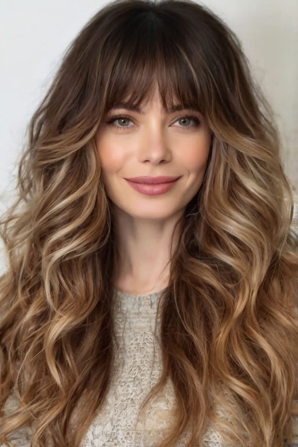 Layered Wavy Hair with Long Bangs