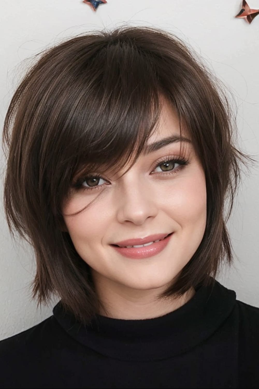 Layered Wolf Cut with Side Swept Bangs