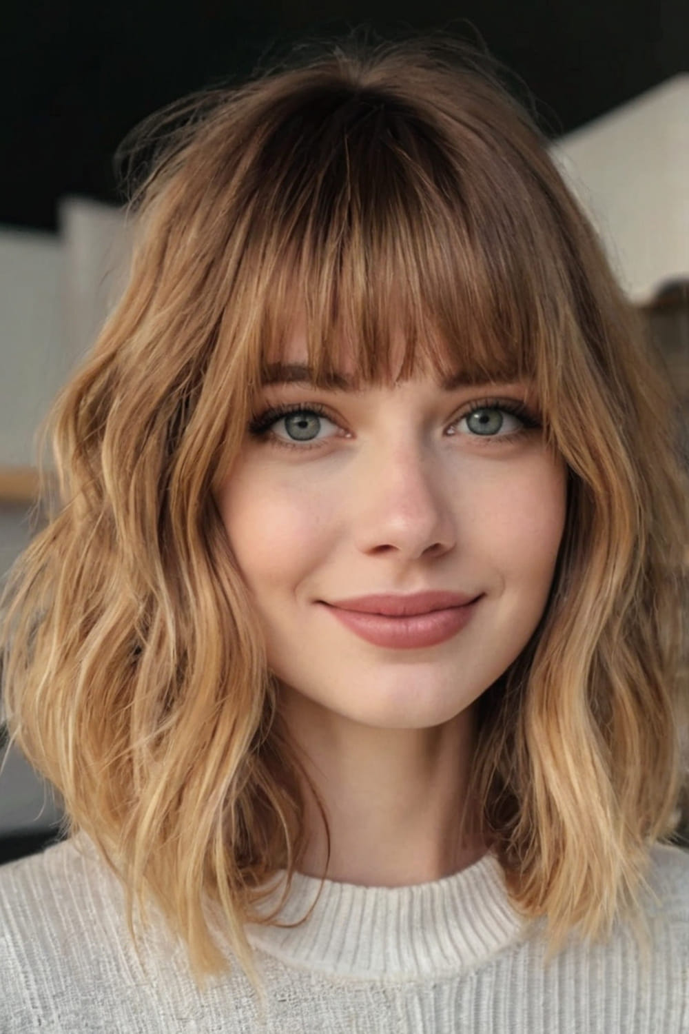 Long Choppy Bob with Bangs