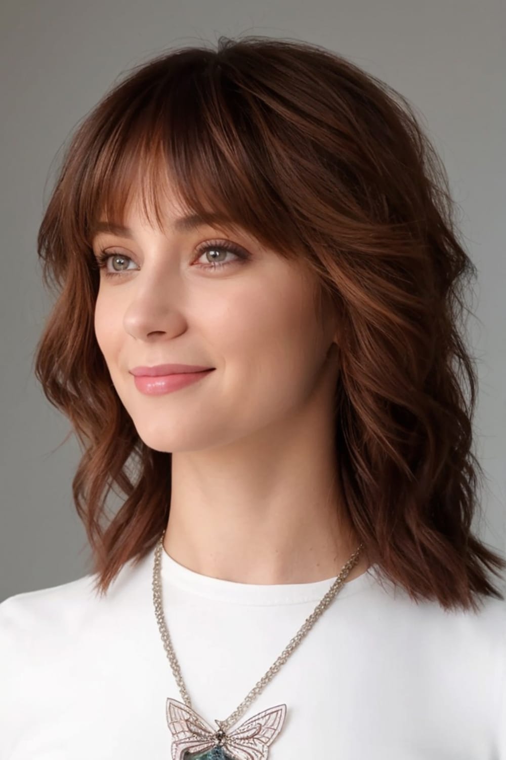 Long Layered Haircut with Bottleneck Bangs