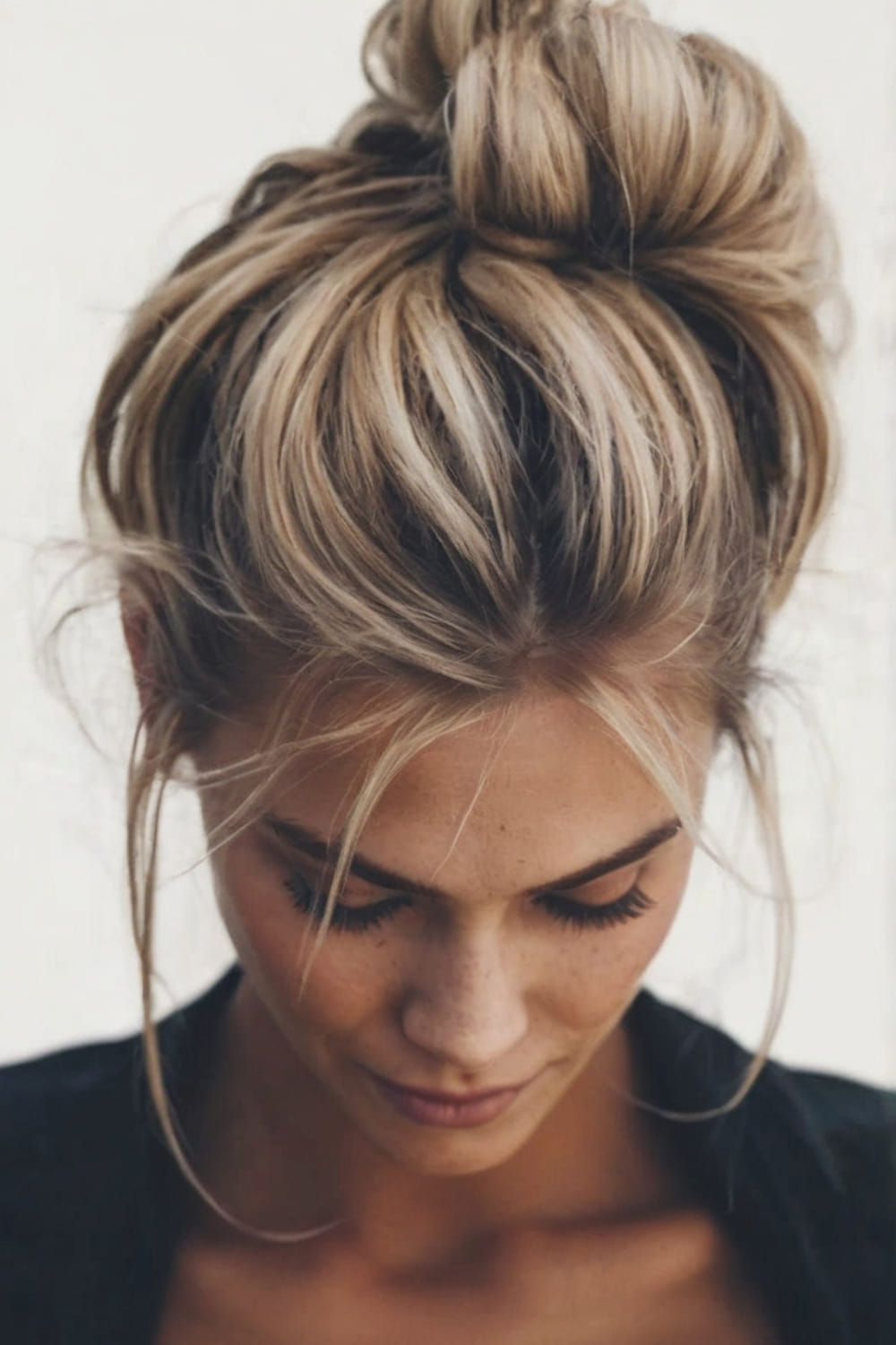 Messy Bun with Caramel Strands