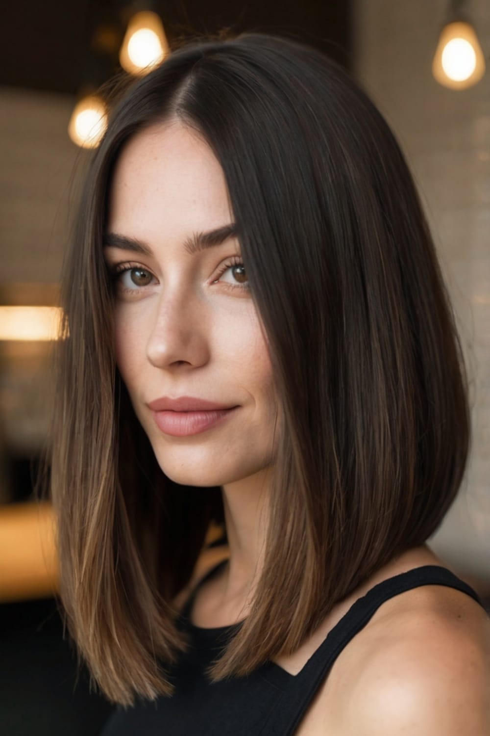 Mid Length Inverted Bob with a Middle Part