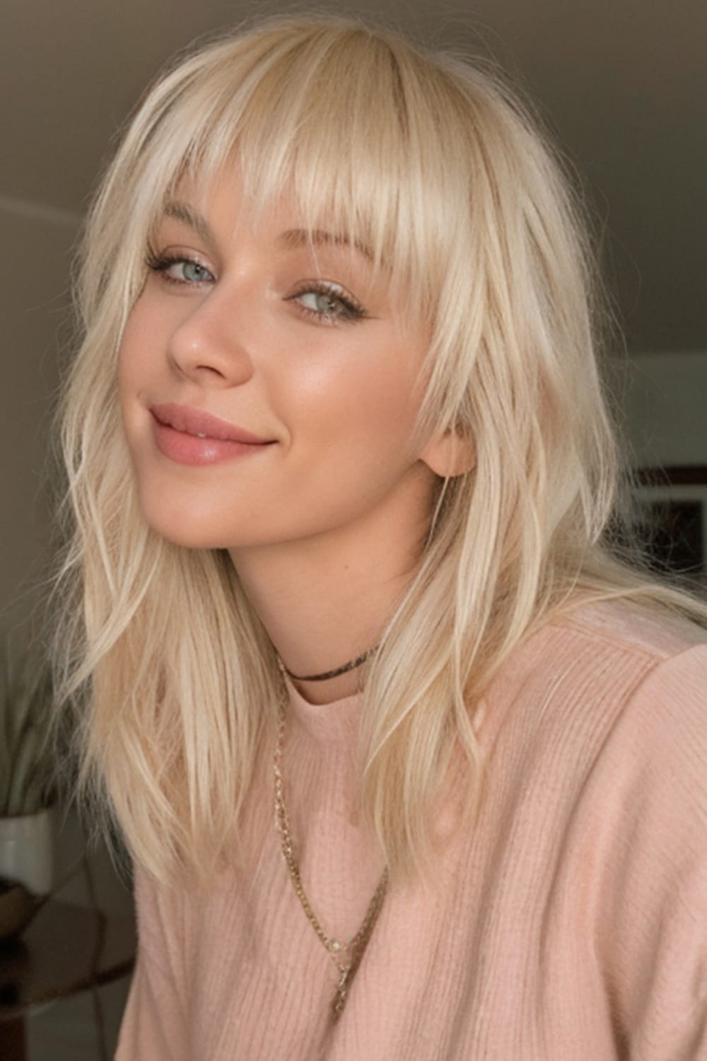 Rock Style Bleached Blonde Wolf Cut with Bangs