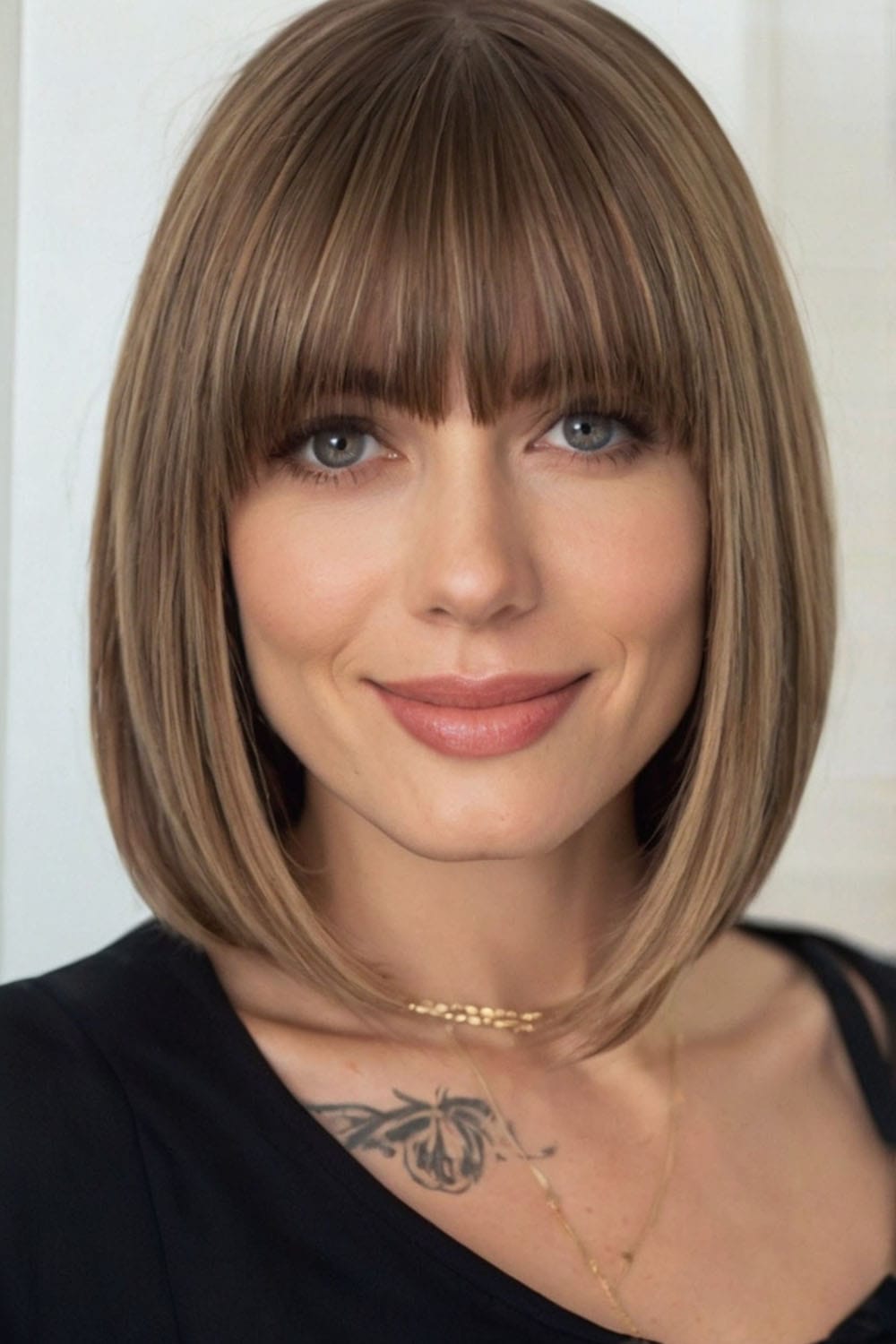 Sleek Shoulder Bob with Full Fringe