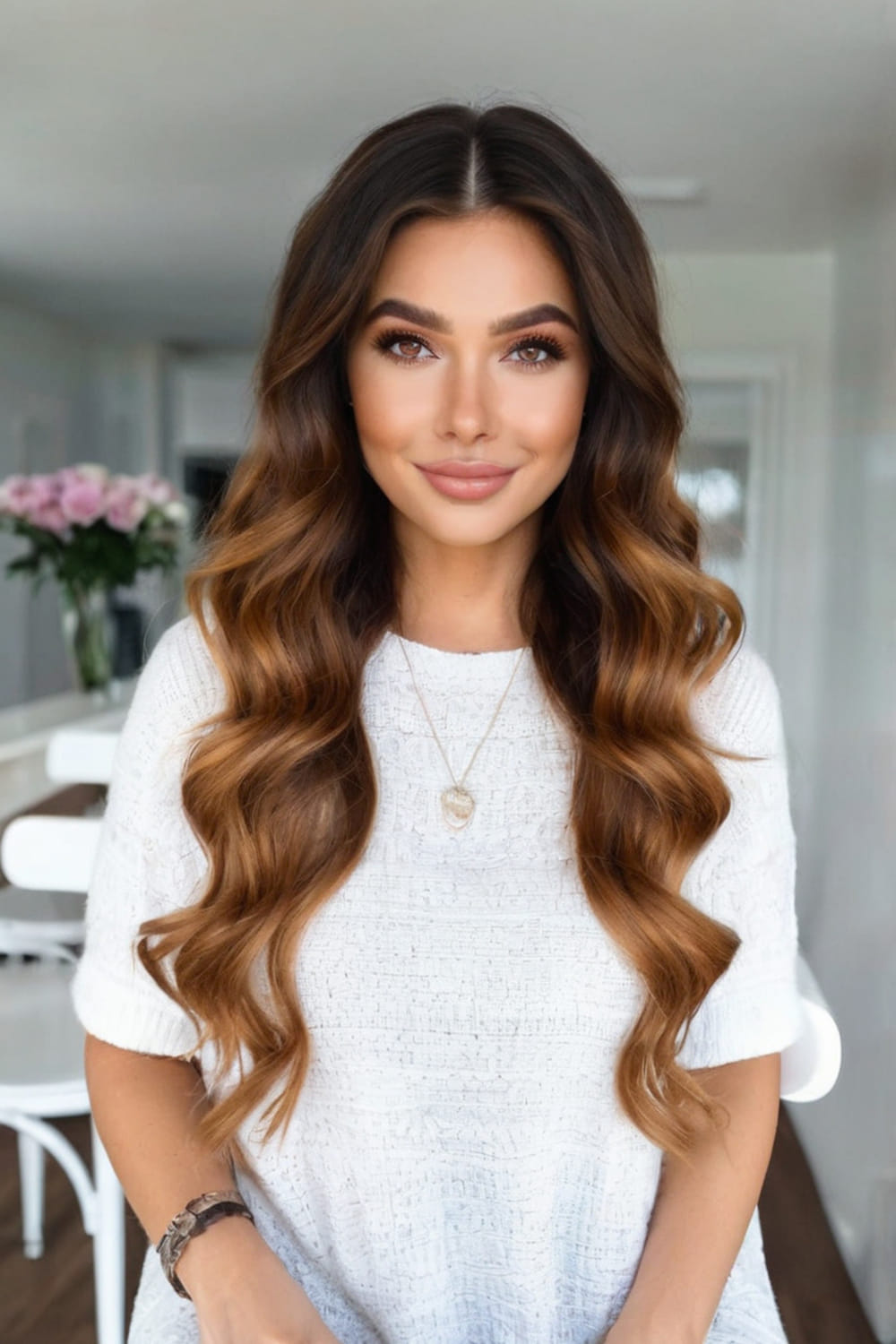 Soft Curls with Caramel Balayage