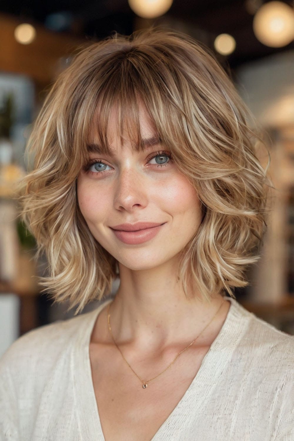 Voluminous Layered Bob with Full Fringe