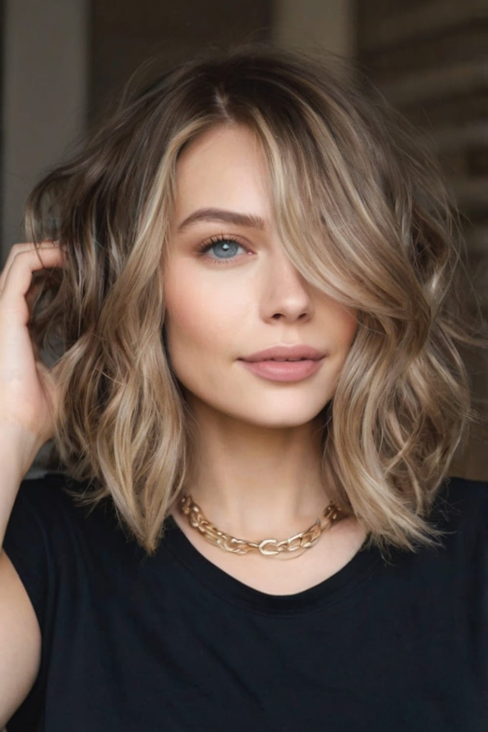 Wavy Choppy Lob with Side Bangs