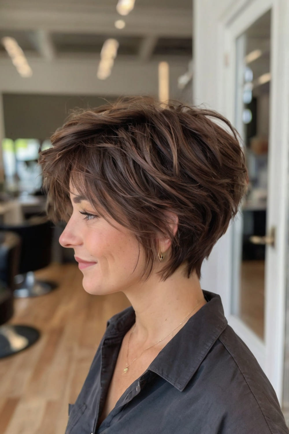 Chocolate Pixie Bob with Choppy Layers