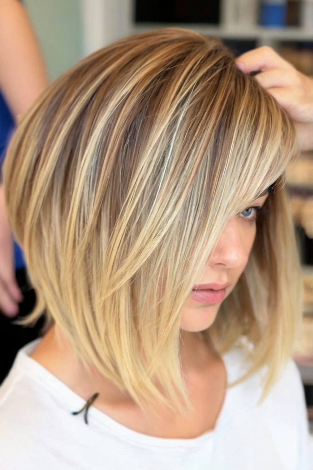 Side Swept Angled Bob with Subtle Highlights