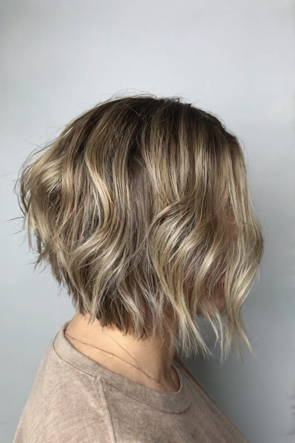 Stacked Choppy Bob with Blonde Balayage