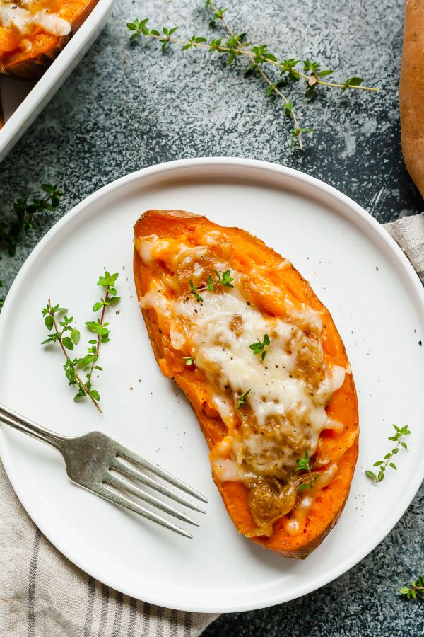 Caramelized Onion & Gruyère Sweet Potato Casserole