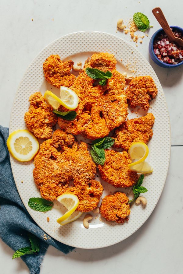 Cauliflower Steaks with Onion & Cashew Sauce