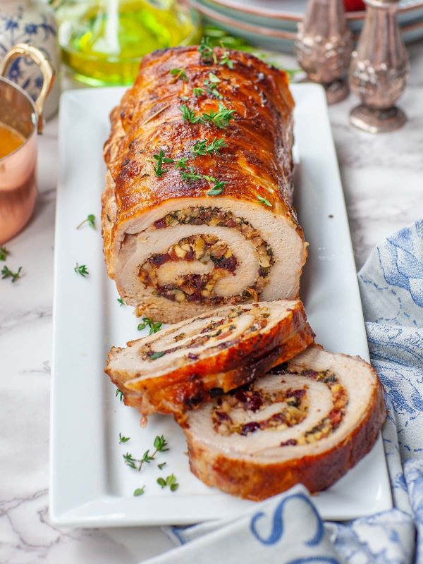 Maple Bacon Brussels Sprouts Stuffed Pork Loin