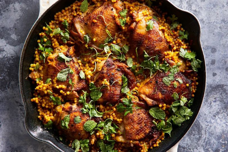 Moroccan Spiced Skillet Chicken and Couscous