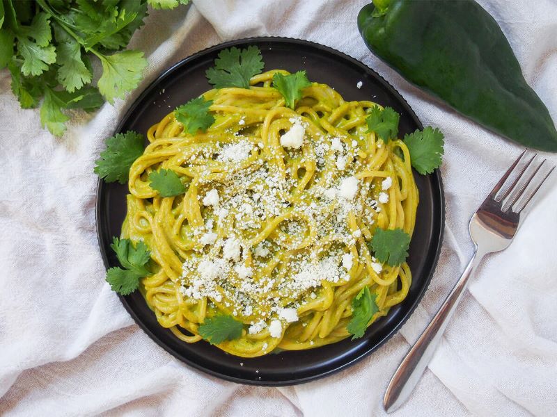 Mushroom Linguine with Green Chilli Verde