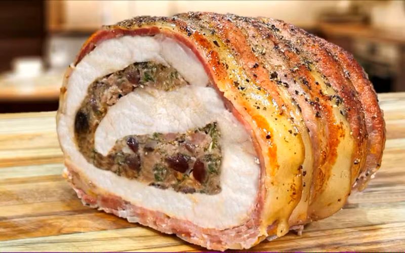 Sausage and Black Cherry Mousse Stuffed Pork Loin