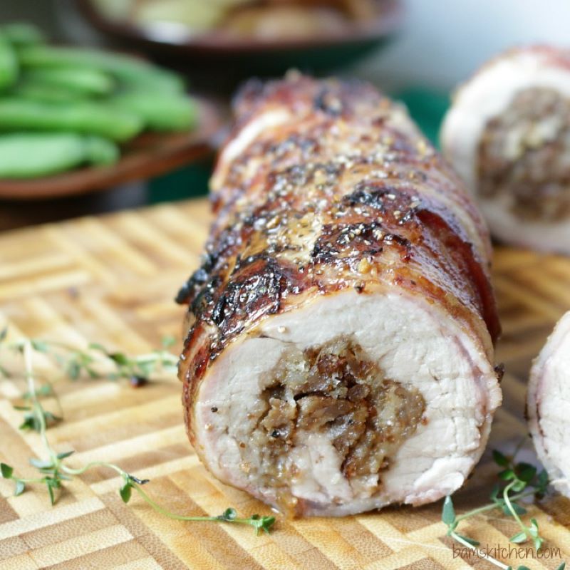 Spicy Sausage and Peppers Stuffed Pork Loin