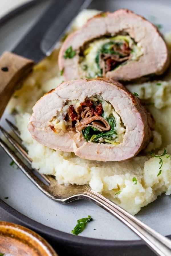 Spinach and Mozzarella Stuffed Pork Loin