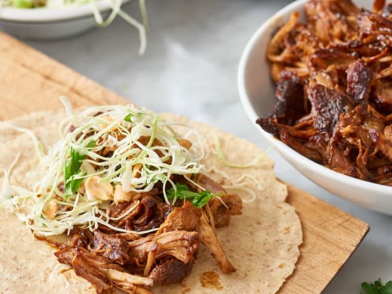 Thai Peanut Sauce Pulled Pork Wraps