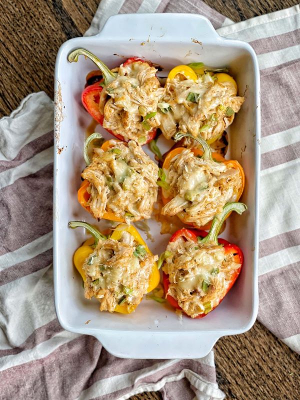 Cheesy Rotisserie Chicken Stuffed Peppers