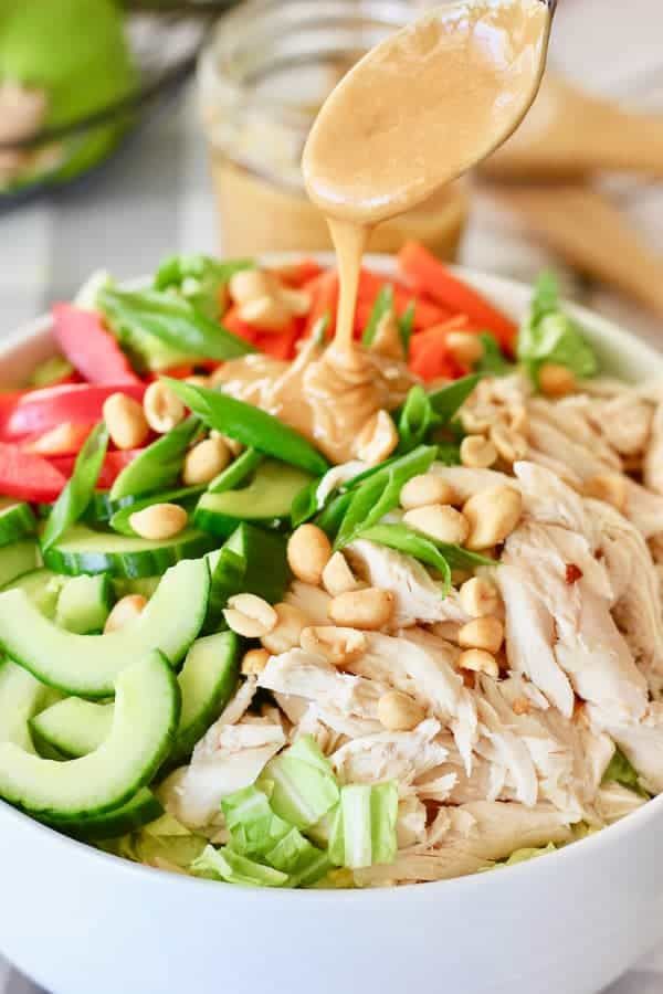 Crispy Chicken Salad with Peanut Garlic Dressing