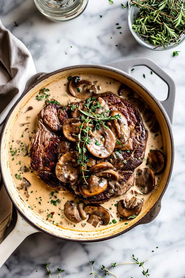 Pan Seared Steak and Mushrooms in Cream Sauce