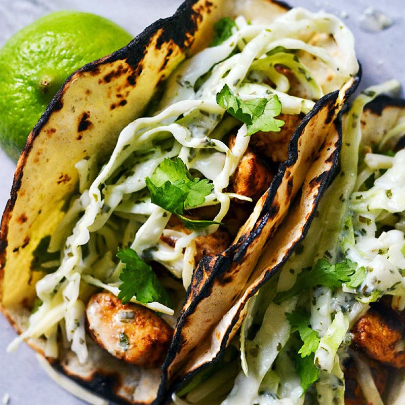 Spicy Chicken Tacos with Cooling Slaw