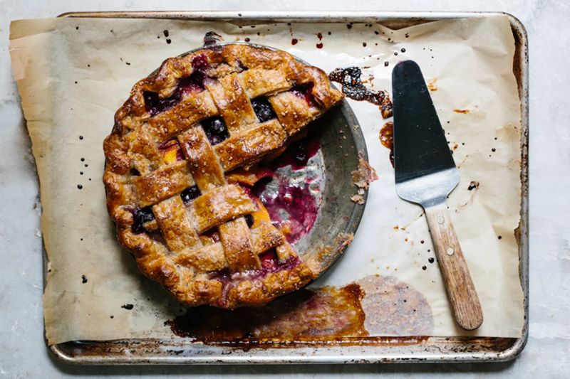 Lattice Top Peach and Blueberry Pie