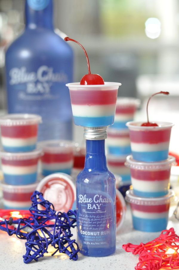 Patriotic Jello Shots with Maraschino Cherry Topping