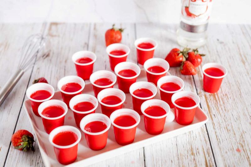 Vodka Soaked Strawberry Flag Jello Shots
