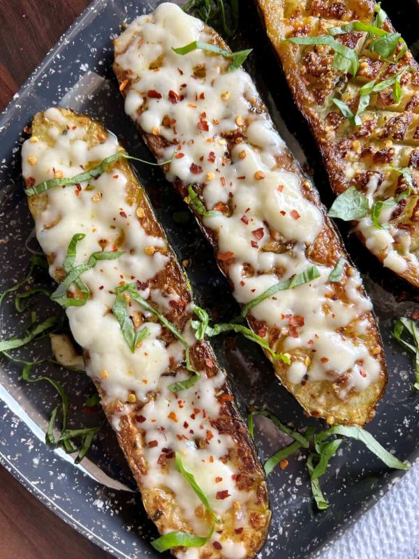 Cheesy Garlic Zucchini Steaks