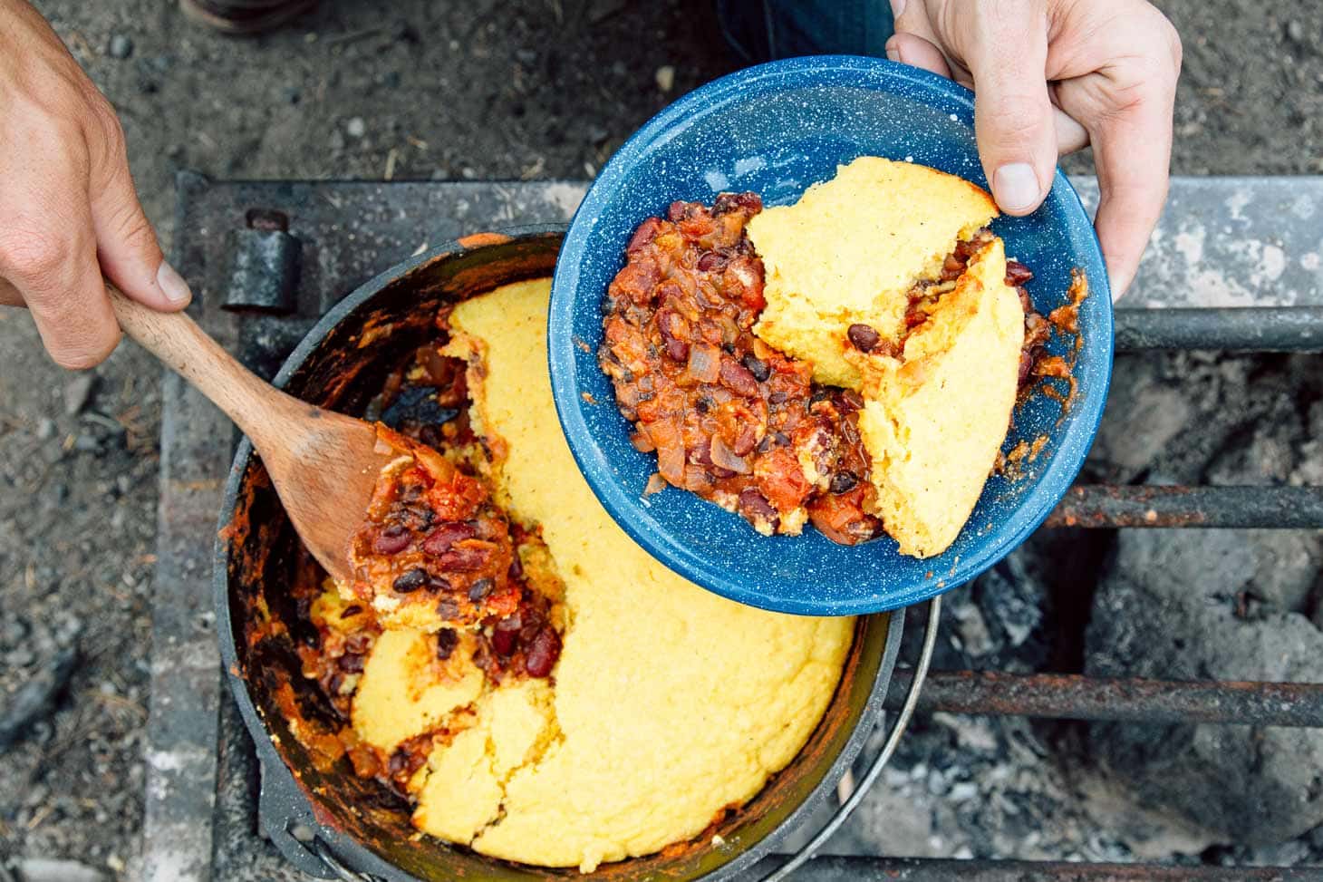 Dutch oven chili and cornbread