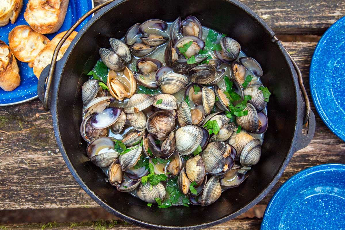 Dutch oven steamed clams