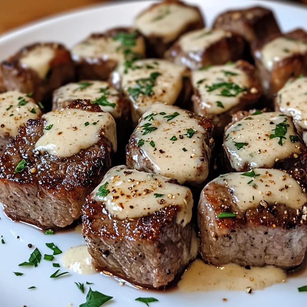 Garlic Butter Steak Bites with a Rich Parmesan Cream Sauce Recipe (4)