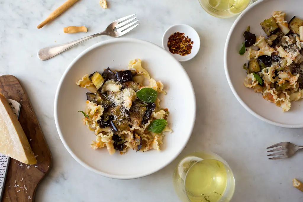 Grilled Eggplant & Tomato Pasta