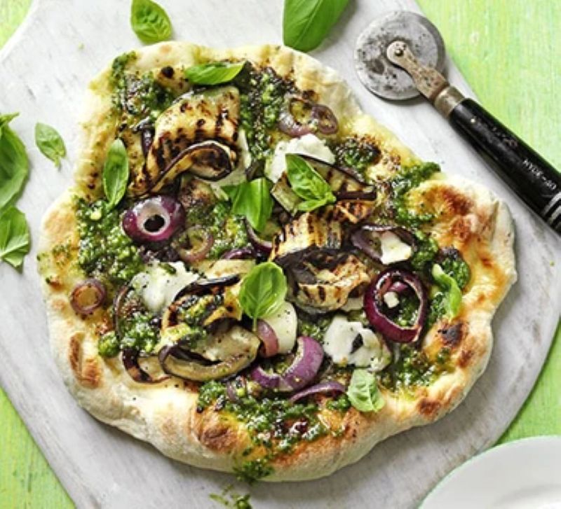 Pesto Pizza With Aubergine & Goat's Cheese