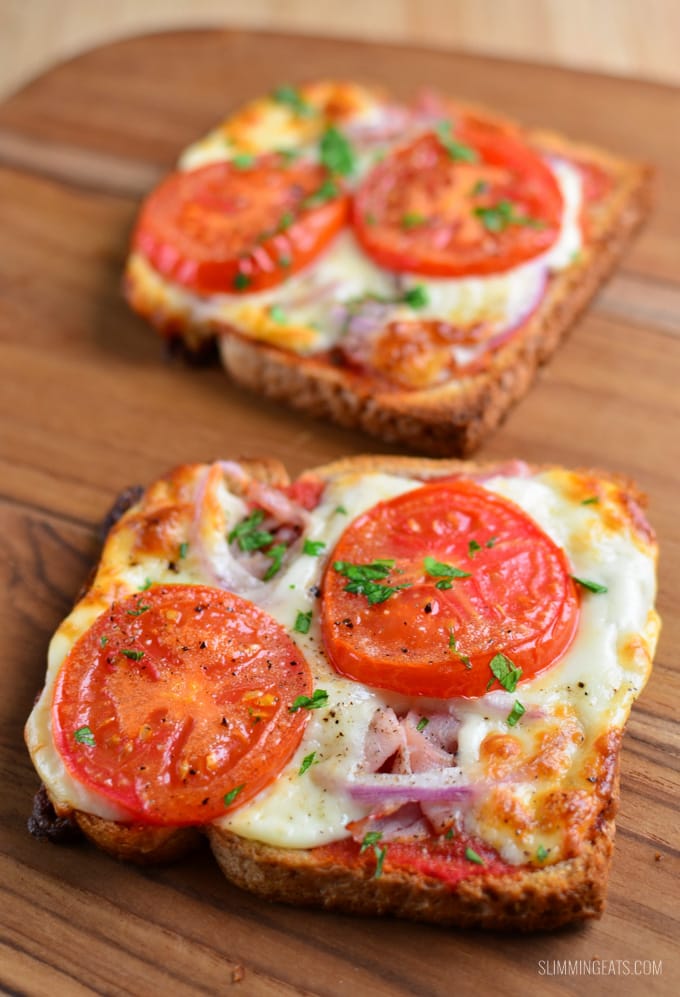 Pizza Toast with Ham, Tomato, and Mozzarella