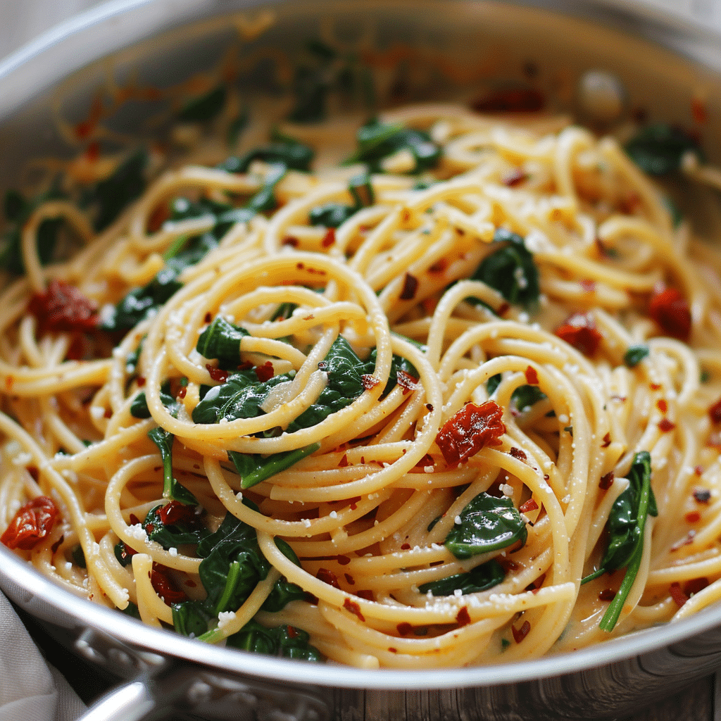 Spaghetti & Spinach with Sun Dried Tomato Cream Sauce