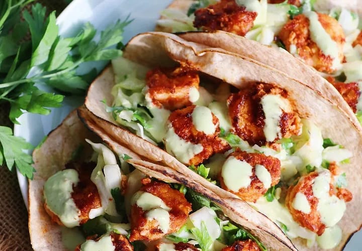 Spicy Shrimp Tacos with Garlic Cilantro Lime Slaw Recipe (2)