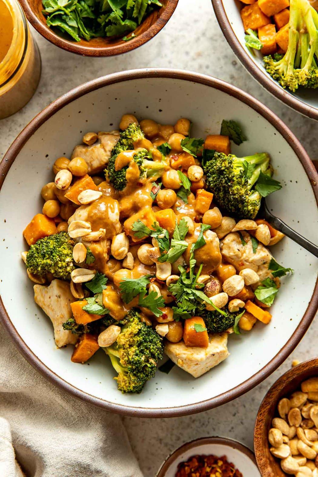 Thai Inspired Sweet Potato Peanut Bowl With Chicken
